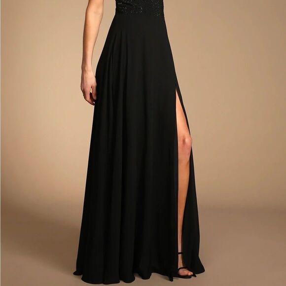 Lulus Remember This Moment Black Rhinestone Strapless Maxi Dress Size Medium NEW - Picture 4 of 12